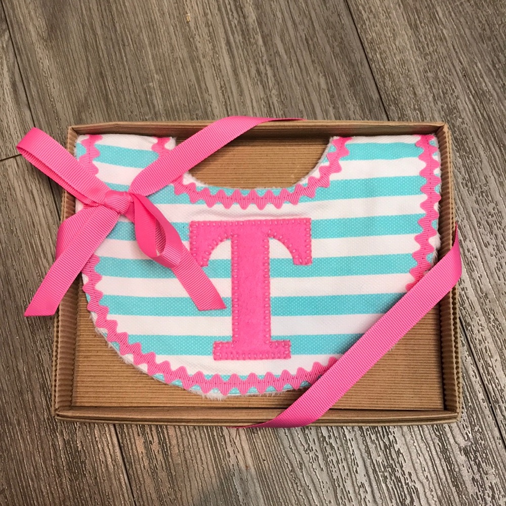 NWT “T” Bib in gift box from Mud Pie